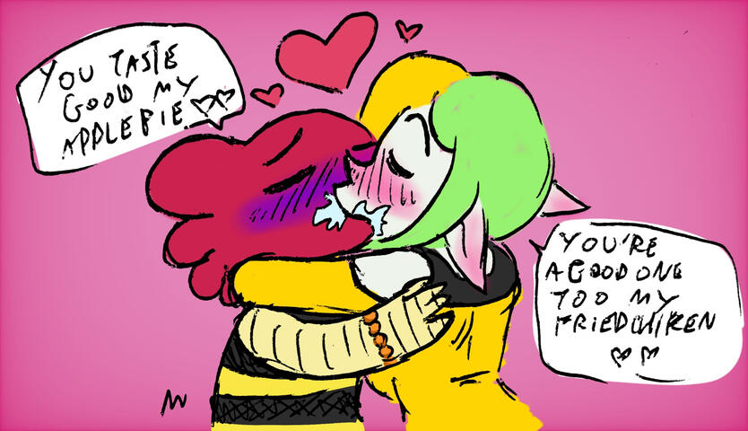 Yorege and Angelove Kissing! 🐓🍏 - Bluesky