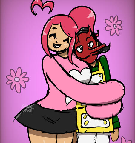 Mignya hugging her friend Kumo - Bluesky